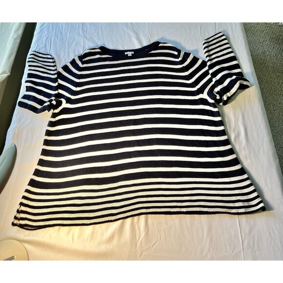 J Jill Womens Sweater 4X Black And White Striped Sweater Lightweight Nautical - Picture 1 of 8